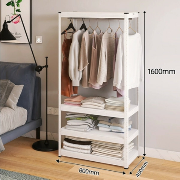 Hot selling iron color combination cabinet wardrobe coat rack multi-layer storage cabinet [80x40x160cm] single layer hanging clothes + 3 layers white