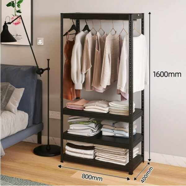Hot selling iron color combination cabinet wardrobe coat rack multi-layer storage cabinet [80x40x160cm] single layer hanging clothes + 3 layers black