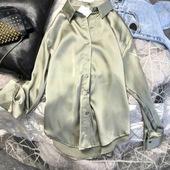 激抵襯衫女裝長袖早春（絲光綠【S_L碼】（下單後聯繫客服確認發貨尺碼）