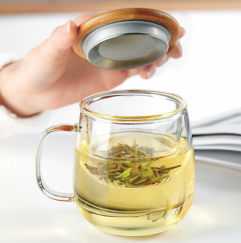 爆款[500ml] 耐熱玻璃杯 楠竹蓋玻璃杯 透明過濾泡茶杯 茶水分離 防燙楠竹蓋 