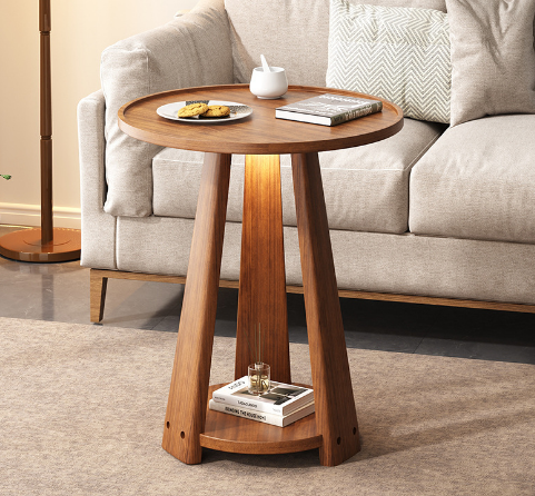 Hot selling Nordic simple oak round side table solid wood tripod coffee table bedside table 50x60cm