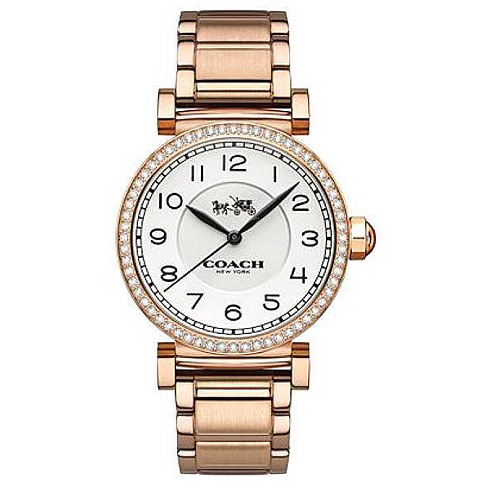 【COACH 蔻馳】COH-A011 玫瑰金晶鑽錶圈不鏽鋼女款石英錶 14502398-