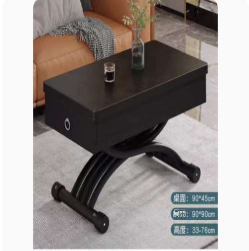 Hot selling lifting coffee table dining table combination, dining table coffee table computer table makeup table multi-purpose lifting and folding removable installation-free (matte slate + massa black + pine board + 2 drawers) 90x45cm