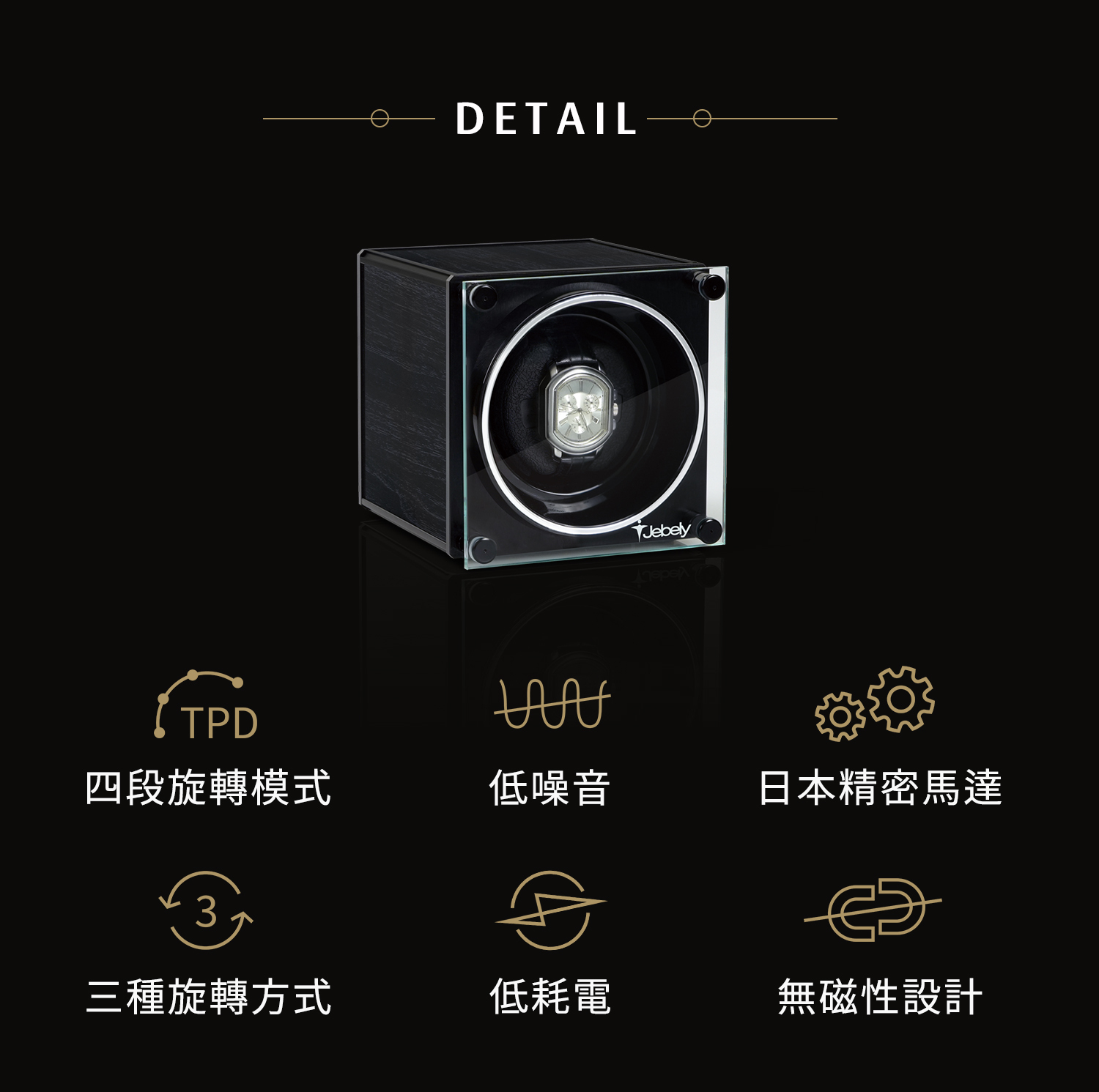 手錶轉台低噪音低耗電,多種旋轉方向及模式,無磁性設計不影響機械錶運行