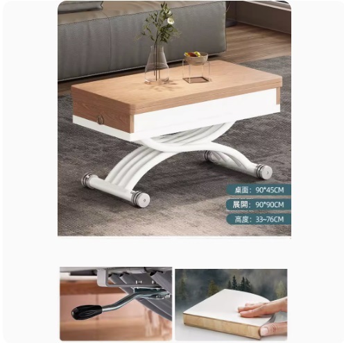 Hot selling lifting coffee table dining table combination, dining table coffee table computer table makeup table multi-purpose lifting and folding removable installation-free (pewter statue + pine board + 2 drawers) 90x45cm