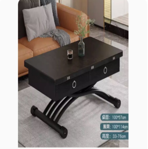 Hot selling lifting coffee table dining table combination, dining table coffee table computer table makeup table multi-purpose lifting and folding removable installation-free (matte slate + massa black + pine board + 4 drawers) 100x57cm
