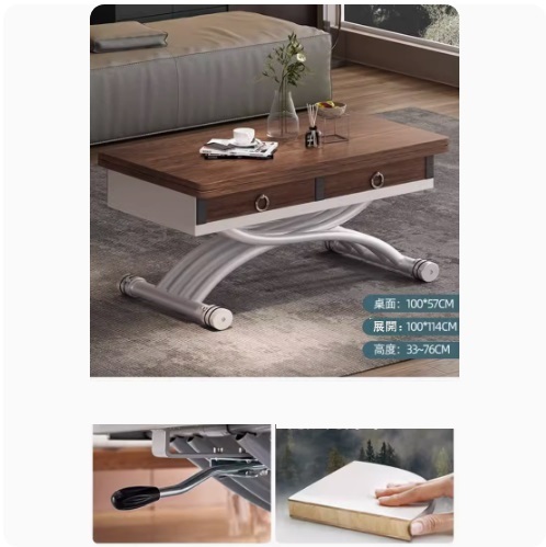 Hot selling lifting coffee table dining table combination, dining table coffee table computer table makeup table multi-purpose lifting and folding removable installation-free (dream color + pine board + 4 drawers) 100x57cm