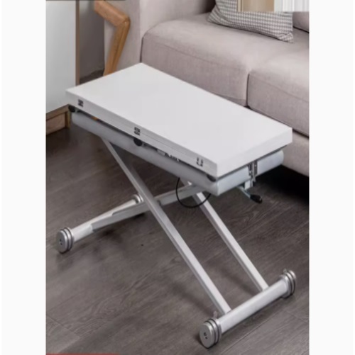 Hot selling lifting coffee table dining table combination, dining table coffee table computer table makeup table multi-purpose lifting and folding removable installation-free (basic model + right angle white wood grain) without drawer 80x40cm