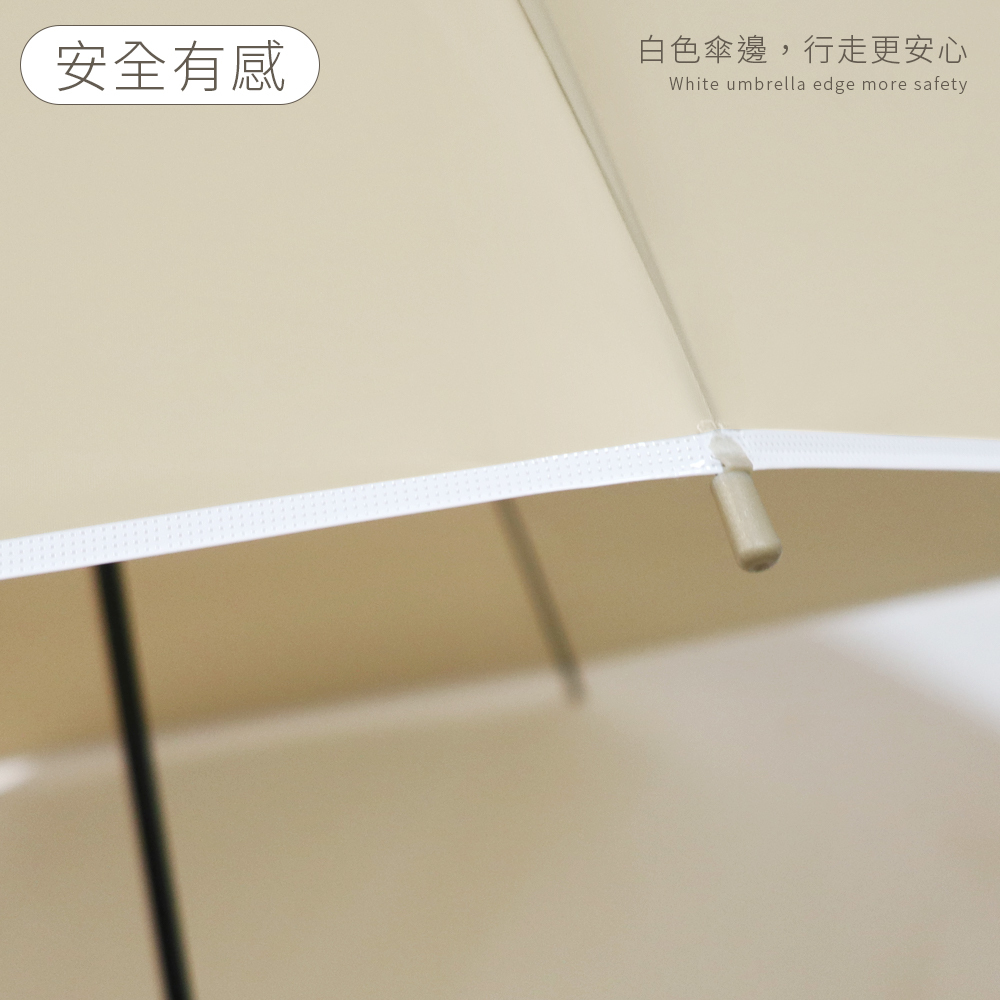 霧面質感透明直自動傘,搭配白色傘邊,安全行走
