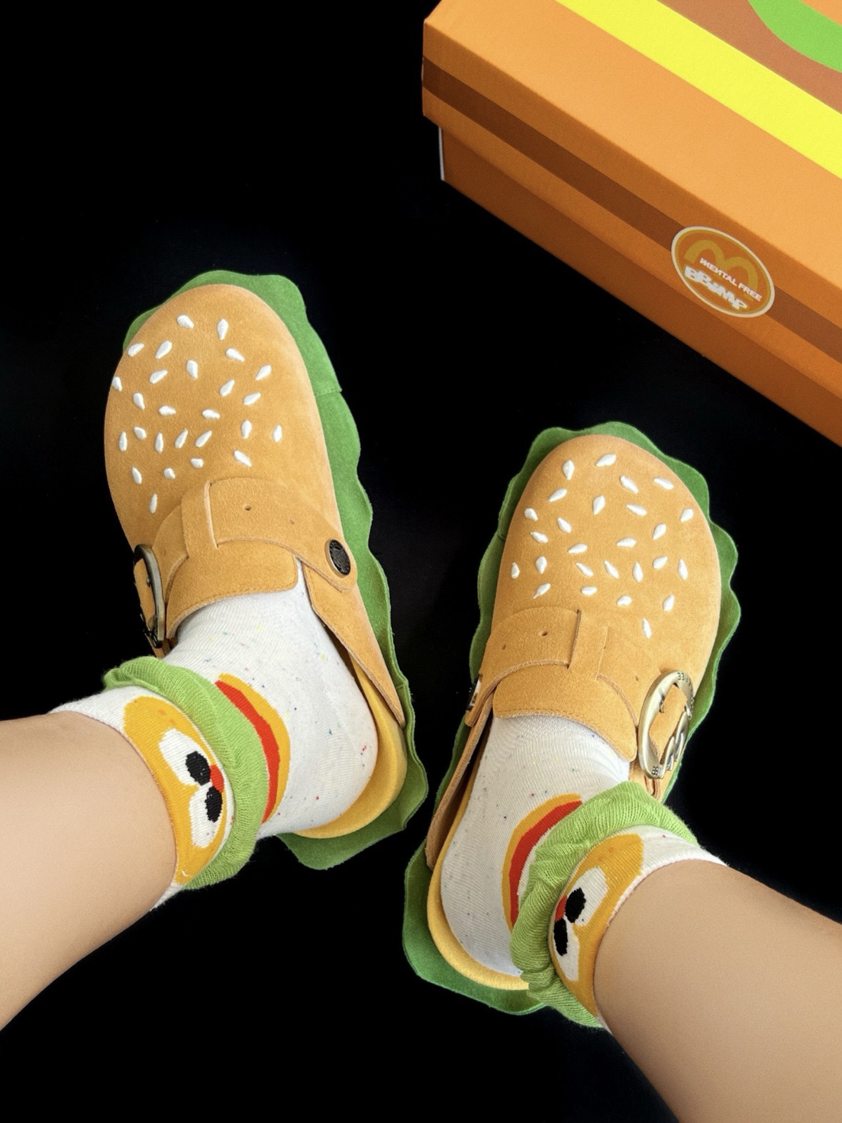 零碼-23cm-BBIMP x Mental Free 漢堡勃肯拖鞋 🍔