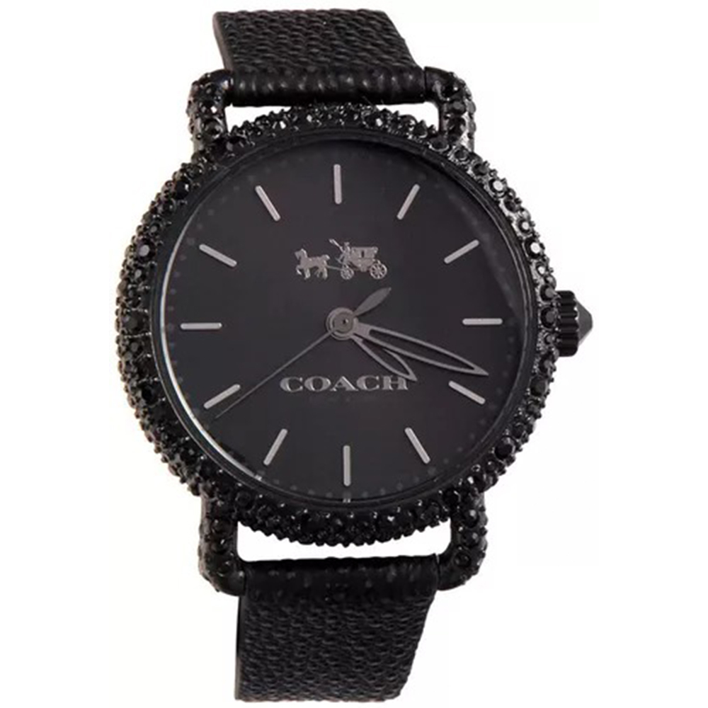 【COACH 蔻馳】COH-A025 全黑Delancey系列晶鑽錶殼皮革女款石英錶 14502393-