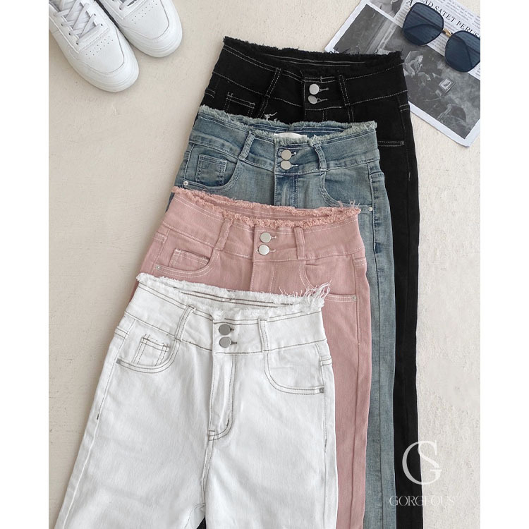 G5754 現貨 「鬚邊彈力喇叭牛仔褲」