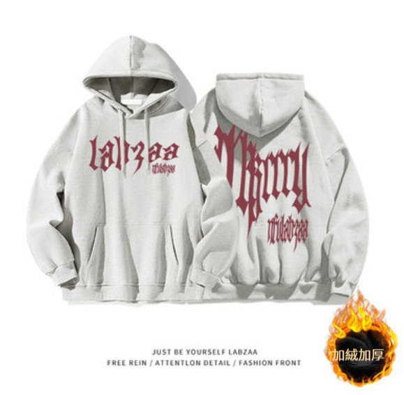 熱推連帽衛衣【M-3XL】【白灰色-加絨加厚】(下單後聯絡客服確認發貨尺碼) 