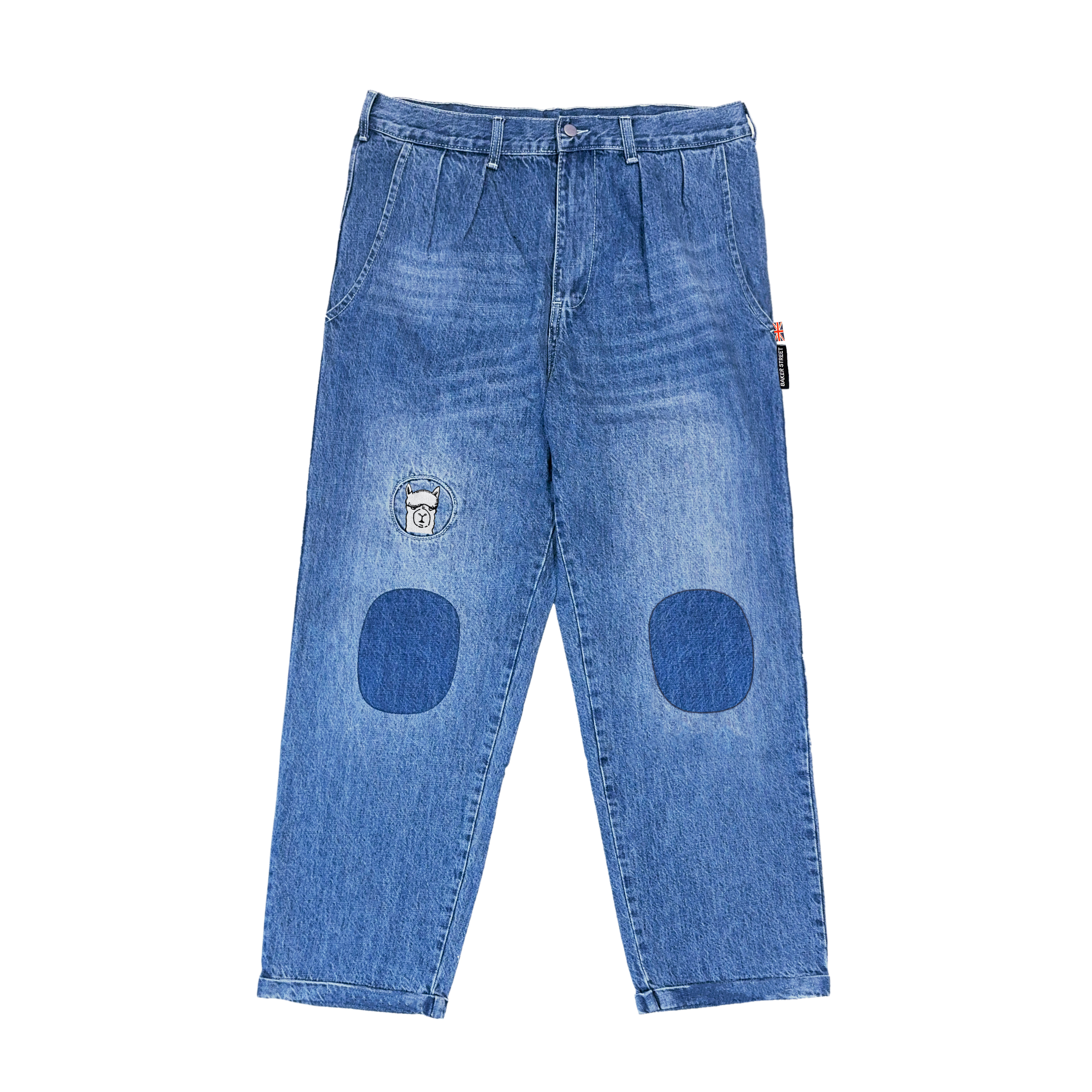 Embroidery Alpaca Jeans 設計師款 刺繡躲貓貓羊駝牛仔長褲