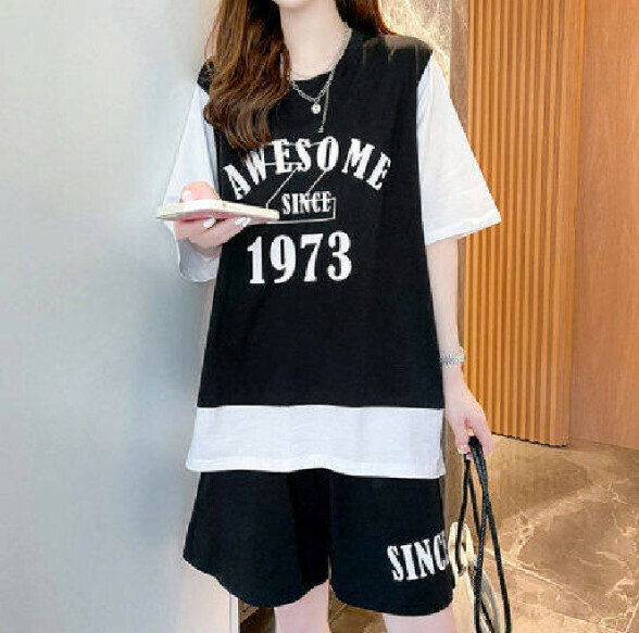 激抵假兩件休閒運動服套裝【黑色】 (尺碼：M-4XL碼) (下單後聯繫客服確認發貨尺碼)