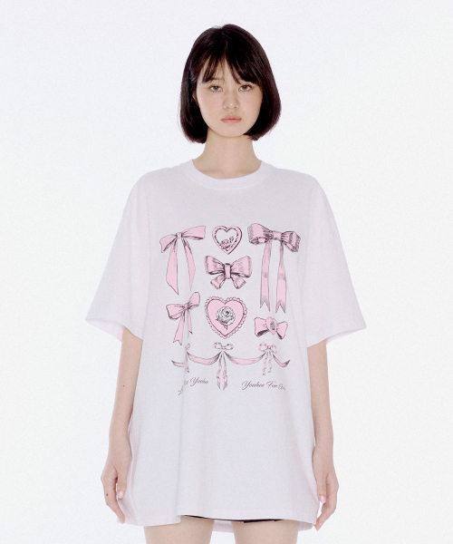 YOUHEE - RIBBON GRAPHIC T-SHIRTS (WHITE) [JOY同款]