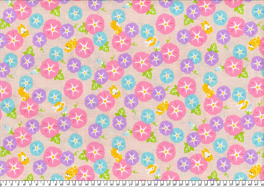 進口棉布R24050004(一尺)牽牛花與柴犬_粉底