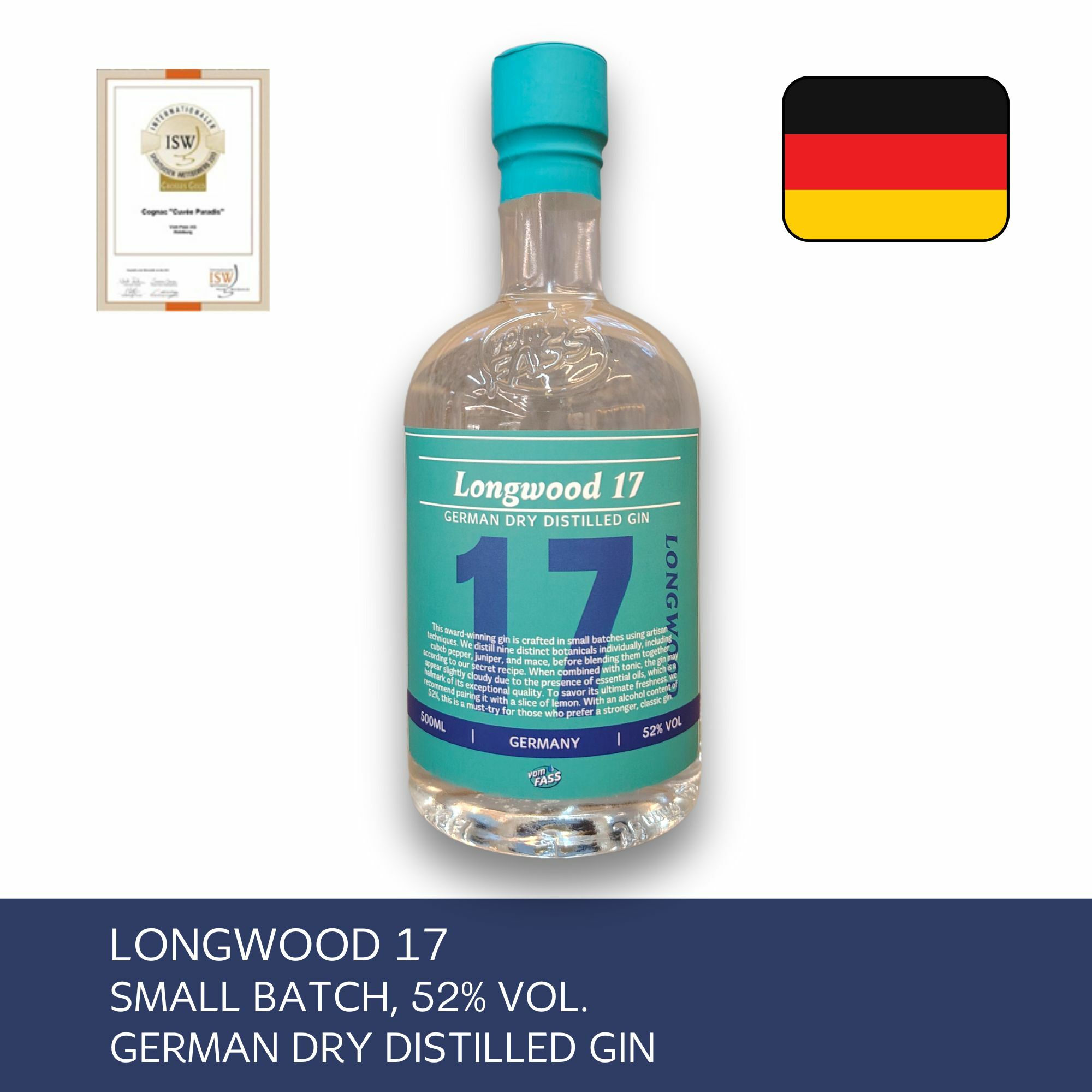 Longwood 17, German Dry Distilled Gin, 52% Vol.