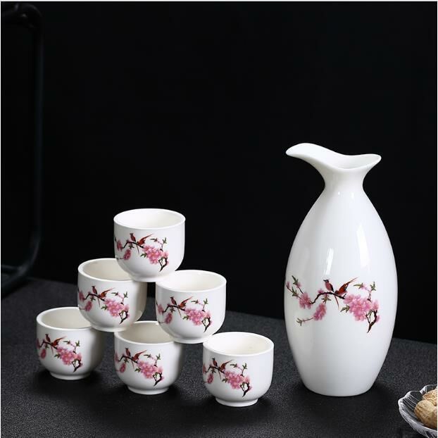 Ceramic wine dispenser hot wine jug white wine flask wine glass set 