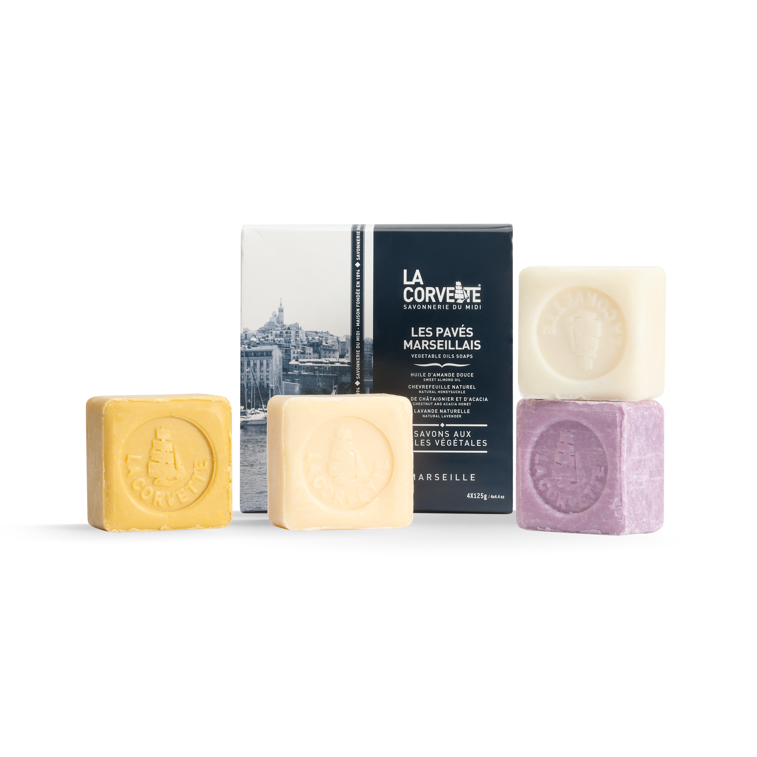 La Corvette l 馬賽香氛皂禮盒 4x100g : 金銀花+甜杏+栗子蜂蜜+薰衣草