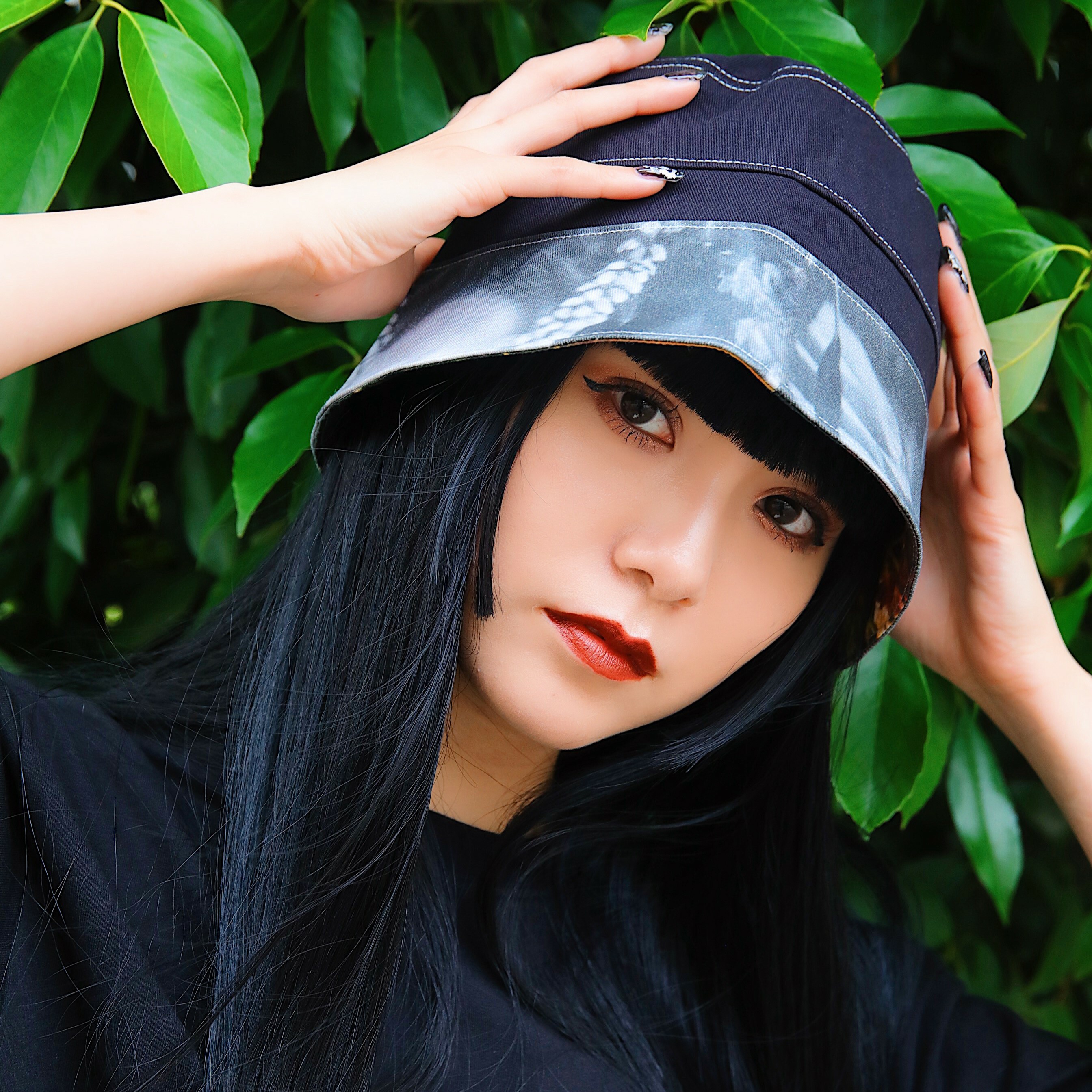 花道藝術雙面鐘形帽