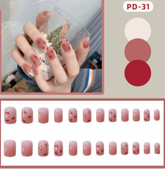 爆款超方便可重用美甲片假指甲（PD-31 水晶櫻桃）