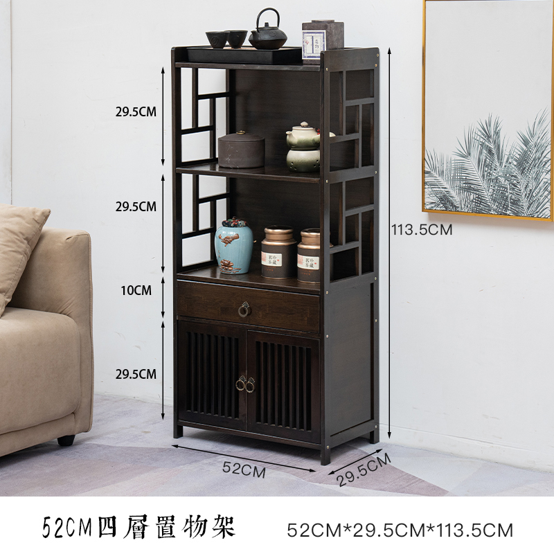 爆款楠竹實木家具 茶水櫃 客廳邊櫃 厨房櫃 【胡桃色】52cm+4層帶門+1抽屉