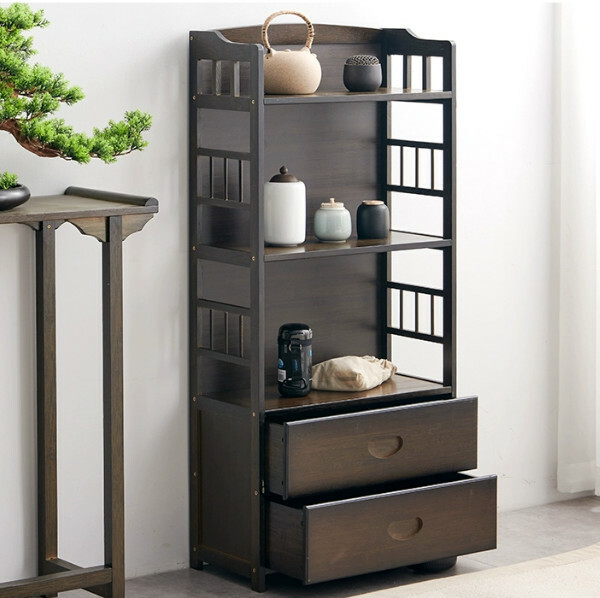 爆款楠竹實木家具 茶水櫃 餐邊櫃 書櫃 床頭櫃【胡桃色】3層42cm+雙抽屉