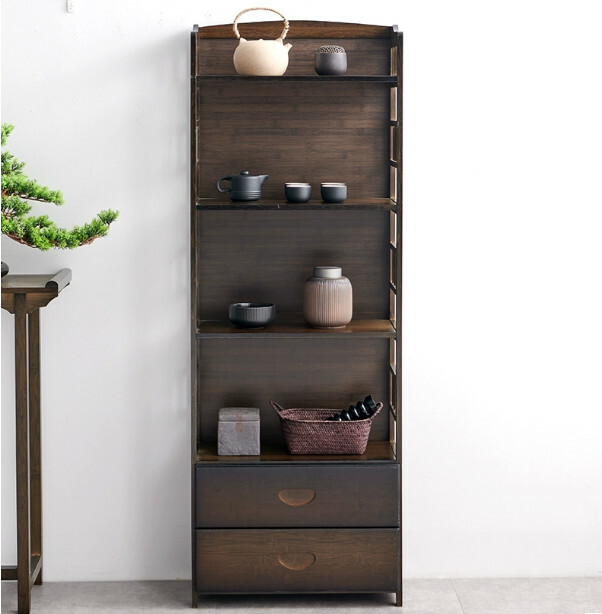 爆款楠竹實木家具 茶水櫃 餐邊櫃 書櫃 床頭櫃【胡桃色】4層42cm+雙抽屉