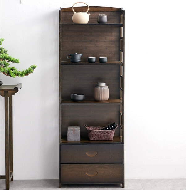 爆款楠竹實木家具 茶水櫃 餐邊櫃 書櫃 床頭櫃【胡桃色】4層70cm+雙抽屉