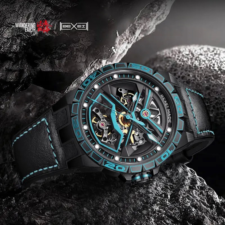 (預購)【BEXEI 貝克斯】 9091 流浪地球正版授權聯名款 地球系列 鏤空 矽膠錶帶 全自動機械錶 手錶