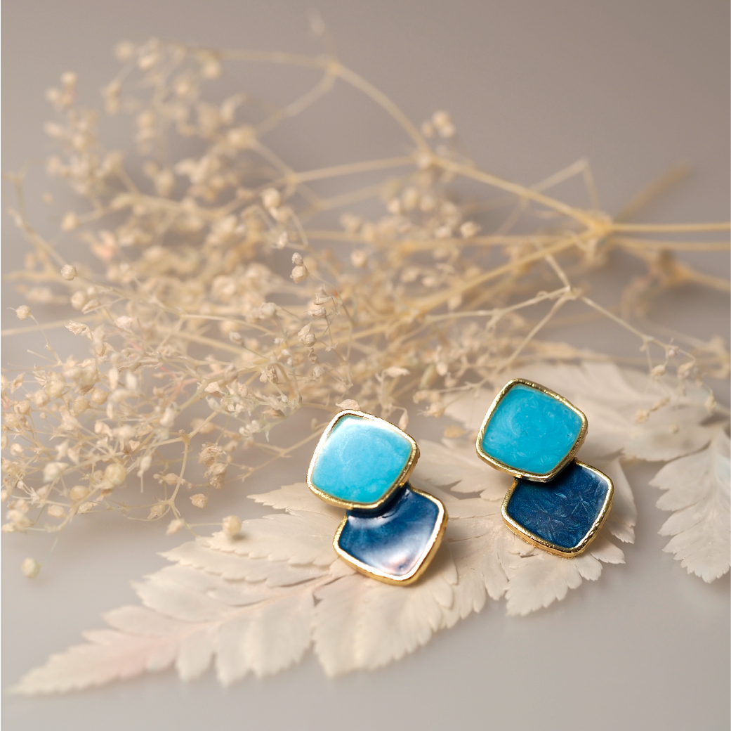 【AOI】冷靜・雙色菱格純銀耳飾 -S925純銀