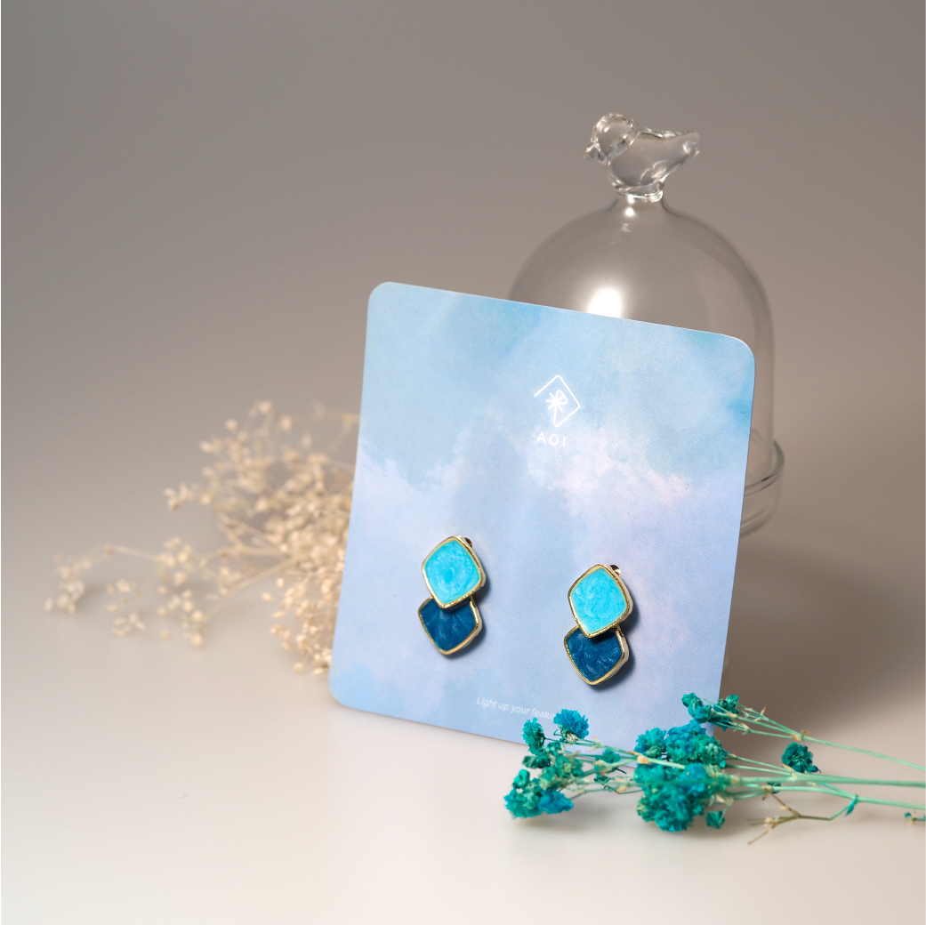 【AOI】冷靜・雙色菱格純銀耳飾 -S925純銀