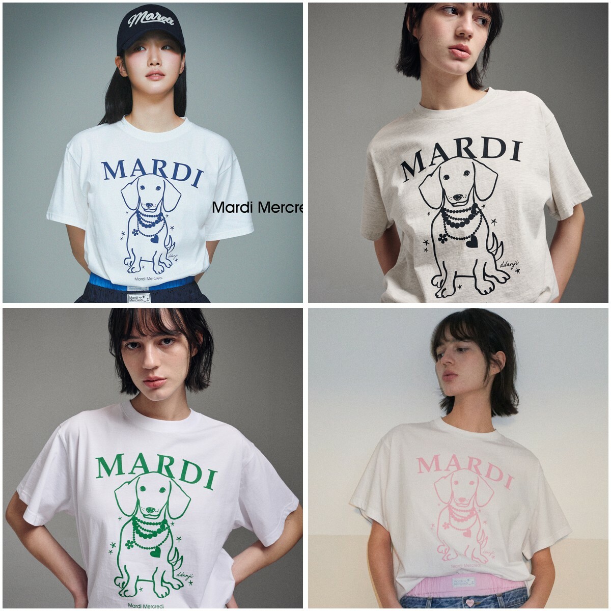 現貨┃韓國 Mardi Mercredi TSHIRT SWING THE TAIL DDANJI PEARL NECKLACE 正面臘腸狗 短TEE