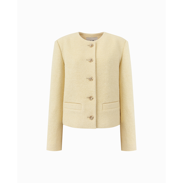 金屬扣羊毛花呢外套