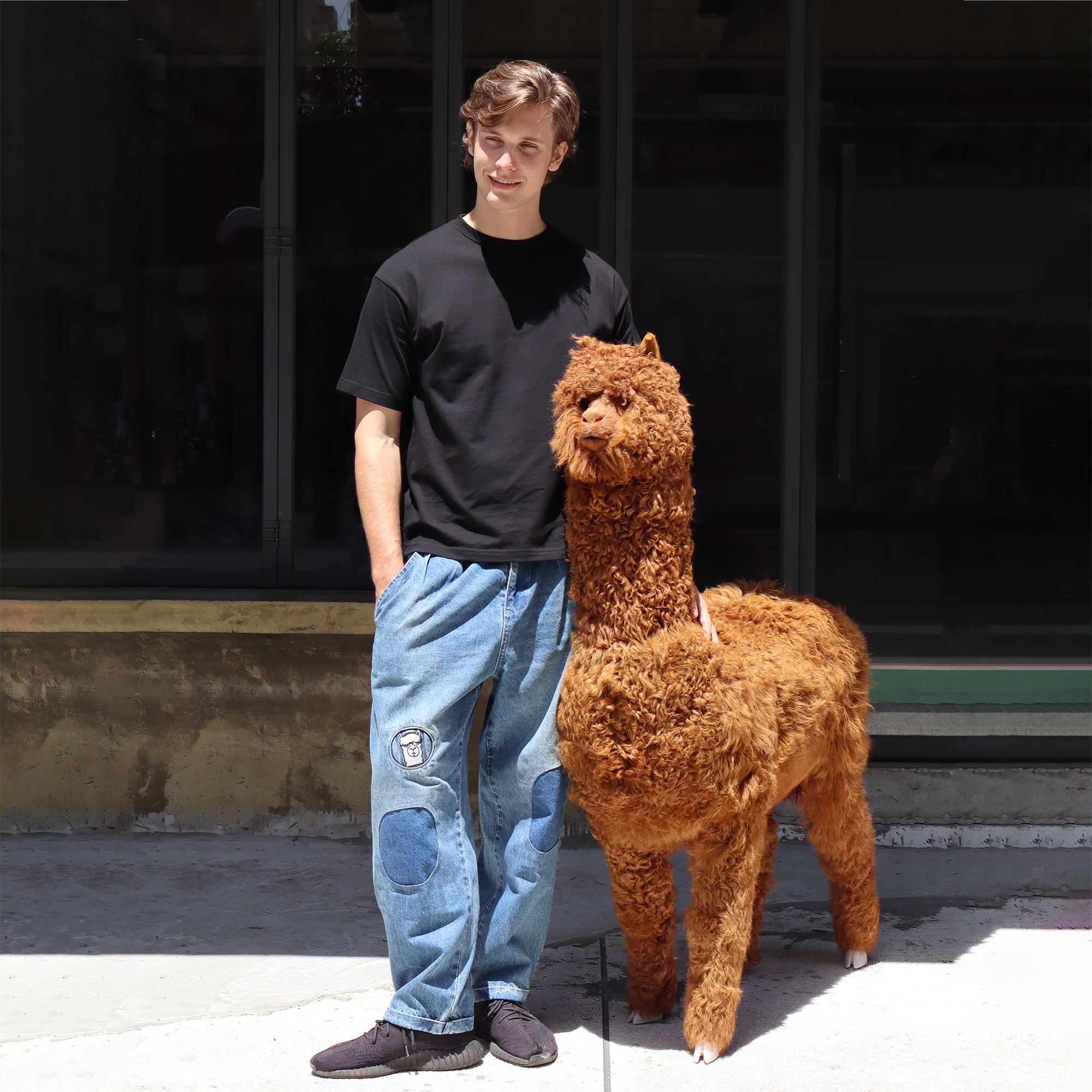 Embroidery Alpaca Jeans 設計師款 刺繡躲貓貓羊駝牛仔長褲