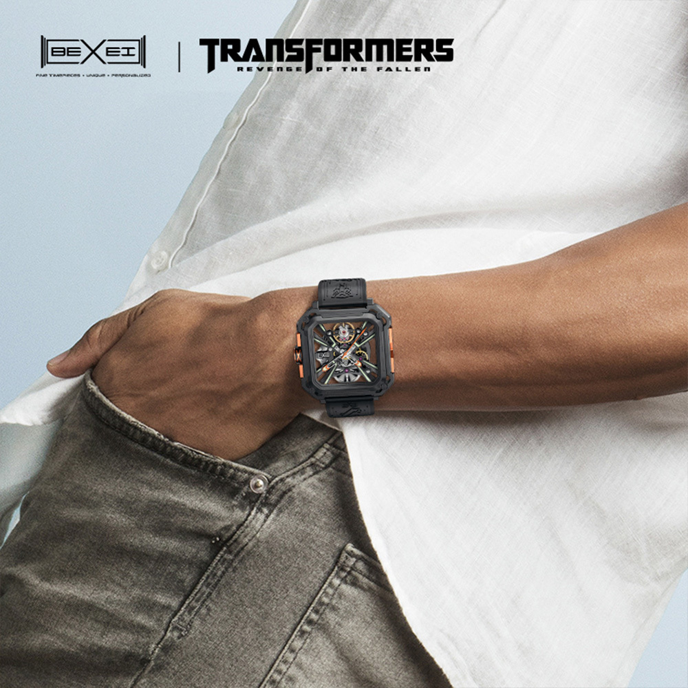 (預購)【BEXEI 貝克斯】9102 變形金剛正版授權聯名款 擋泥板 科技感 矽膠錶帶 全自動鏤空機械錶 手錶
