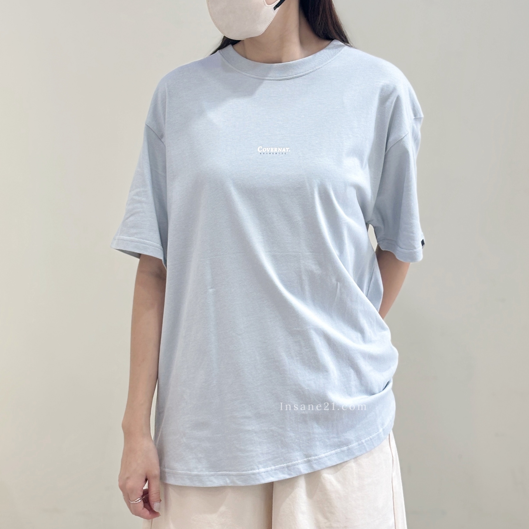 COVERNAT 中間小LOGO 短TEE 白/天藍