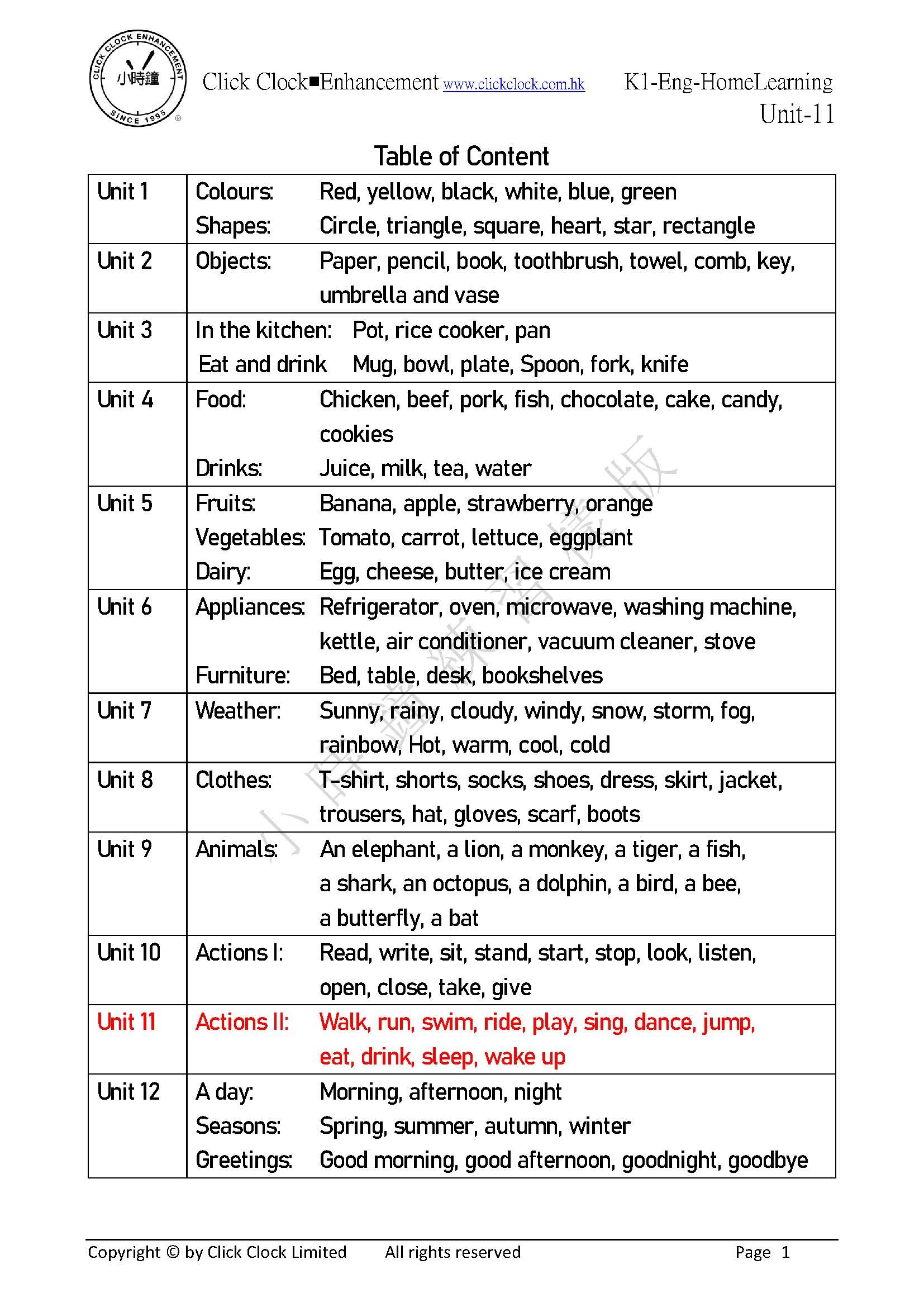 (K1E)  自家教室 英文 K1 第十一單元