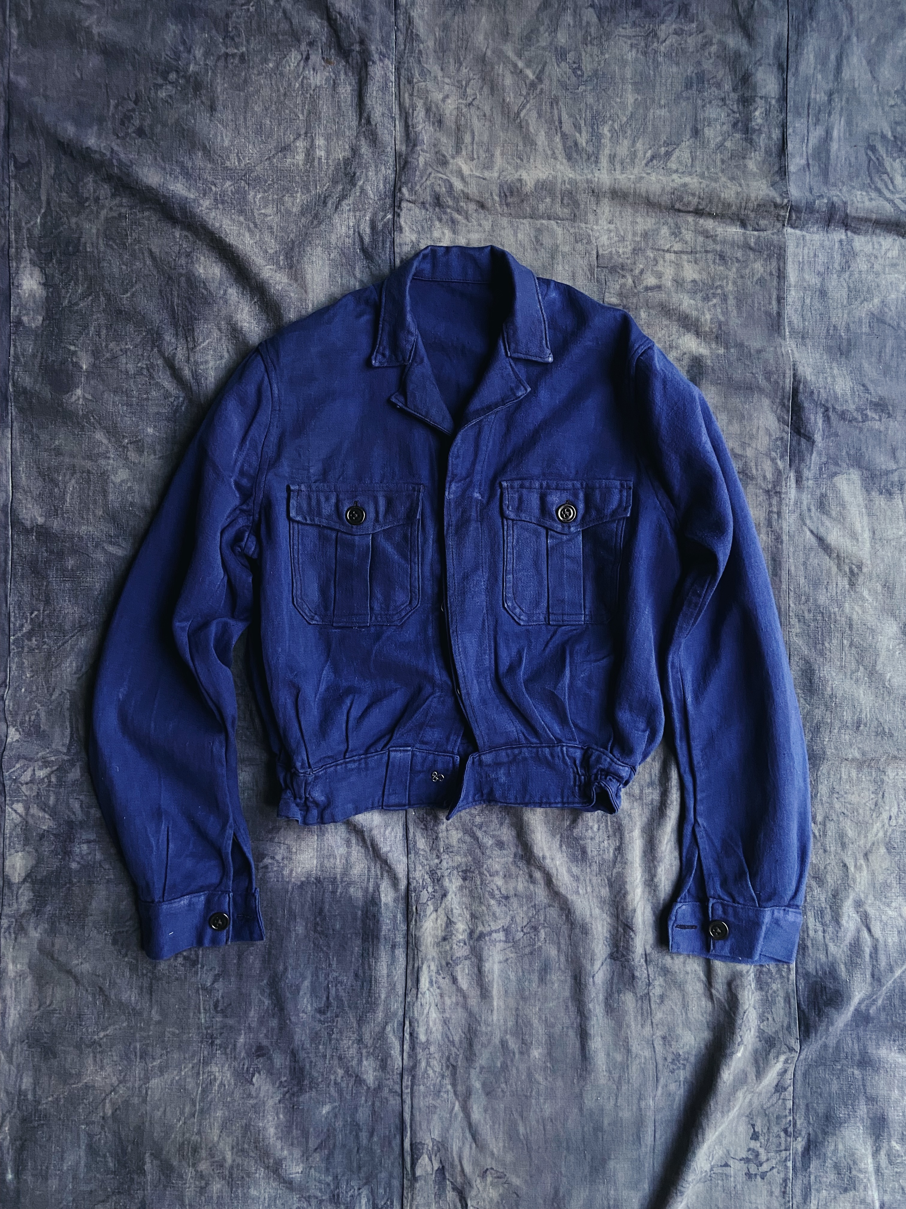 70s French light weight cyclist moleskin Jacket / 法國Moleskin藍染短版外套