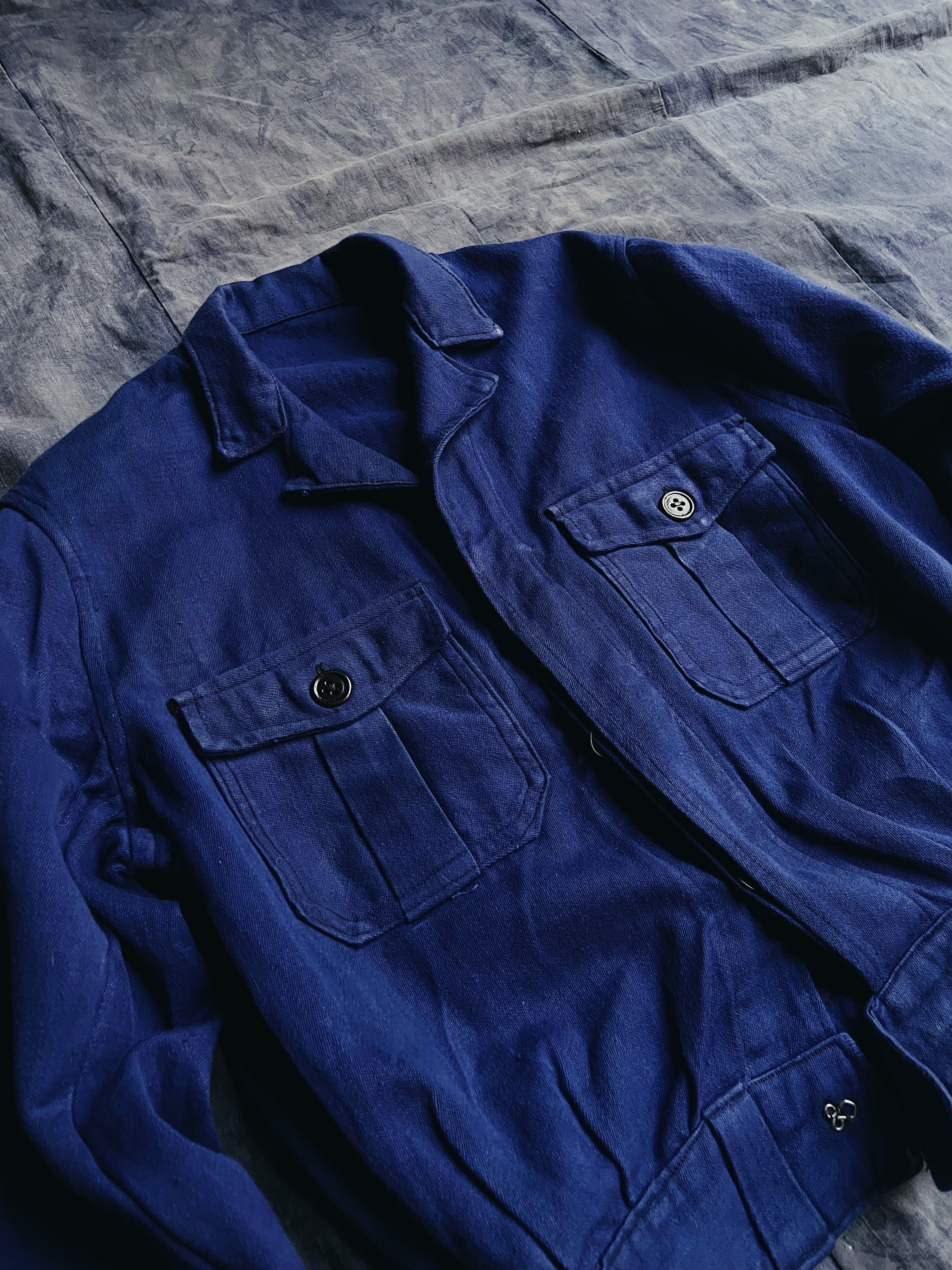 70s French light weight cyclist moleskin Jacket / 法國Moleskin藍染短版外套