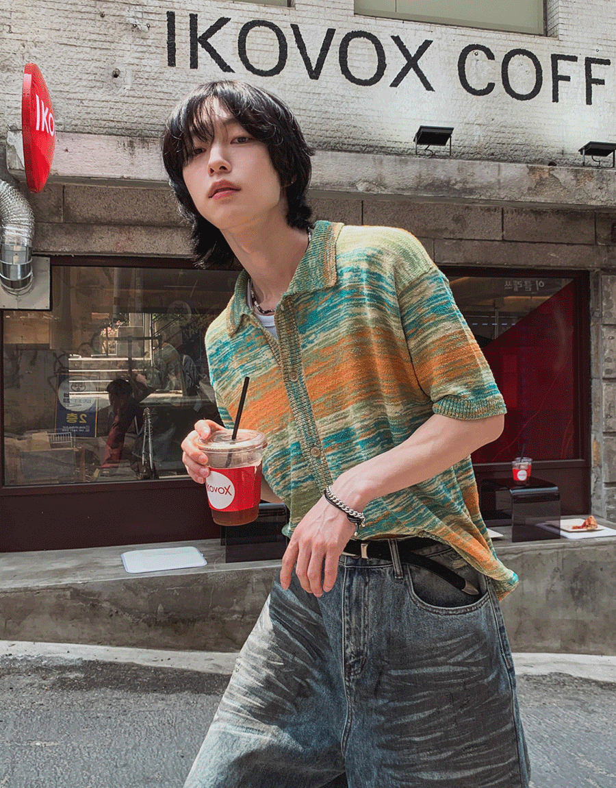 (韓國限時特價)鳶尾花亞麻領子開衫