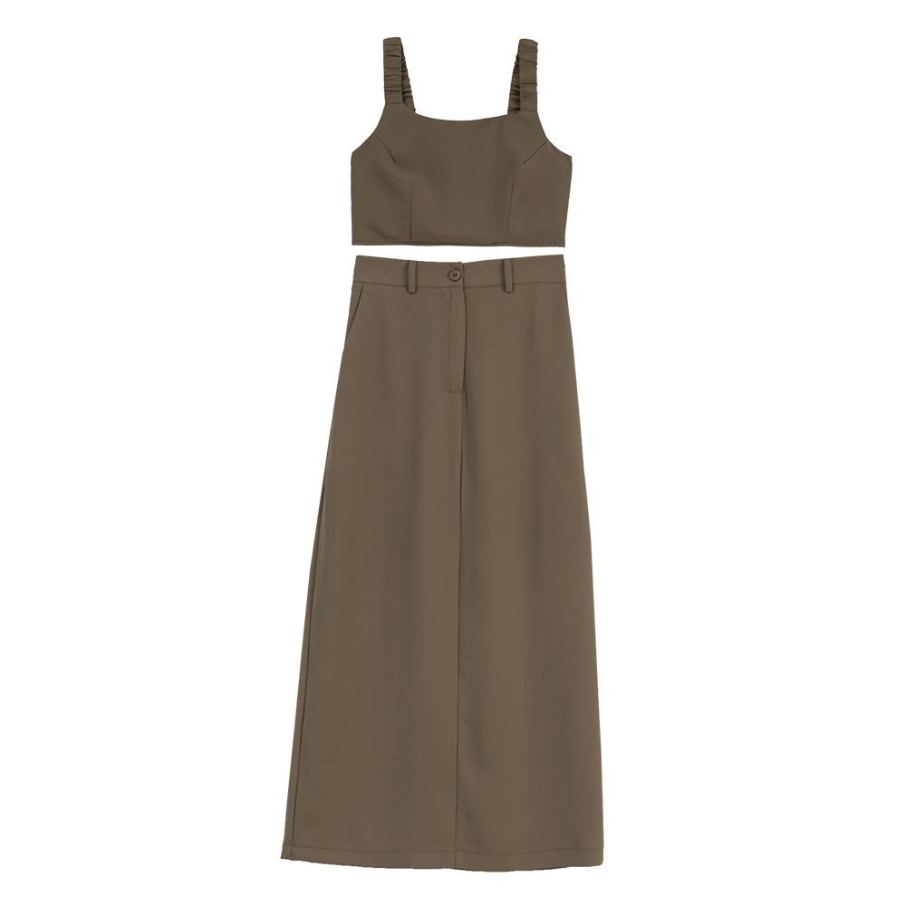 Wrinkle Vest Suit Skirt Set-Cocoa S/M/L【01086744】in stock+pre-order