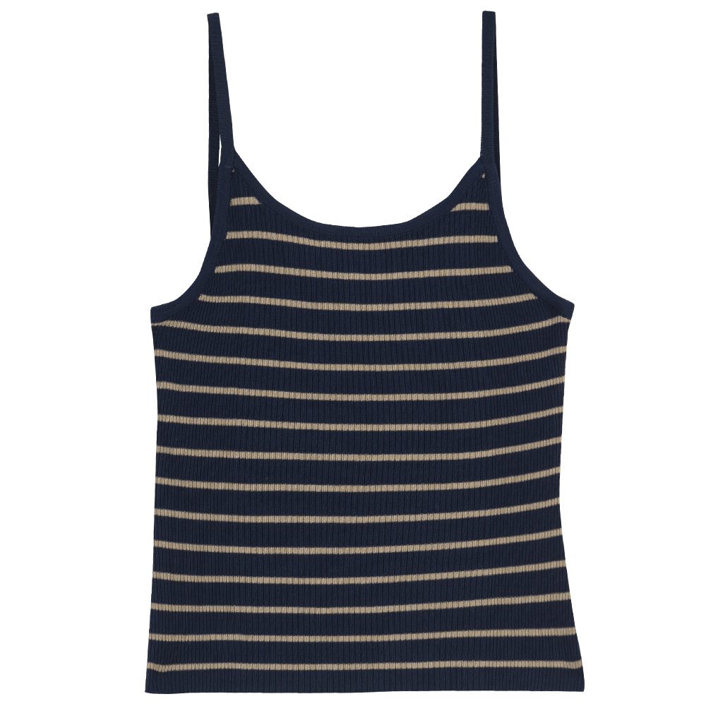 Colorblocked Horizontal Knit Spaghetti Strap Vest-Dark Blue【01013290】in stock+pre-order