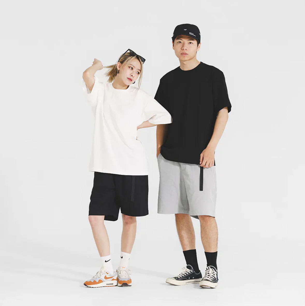 女模男模穿涼感冰絲速乾重磅短T穿搭照