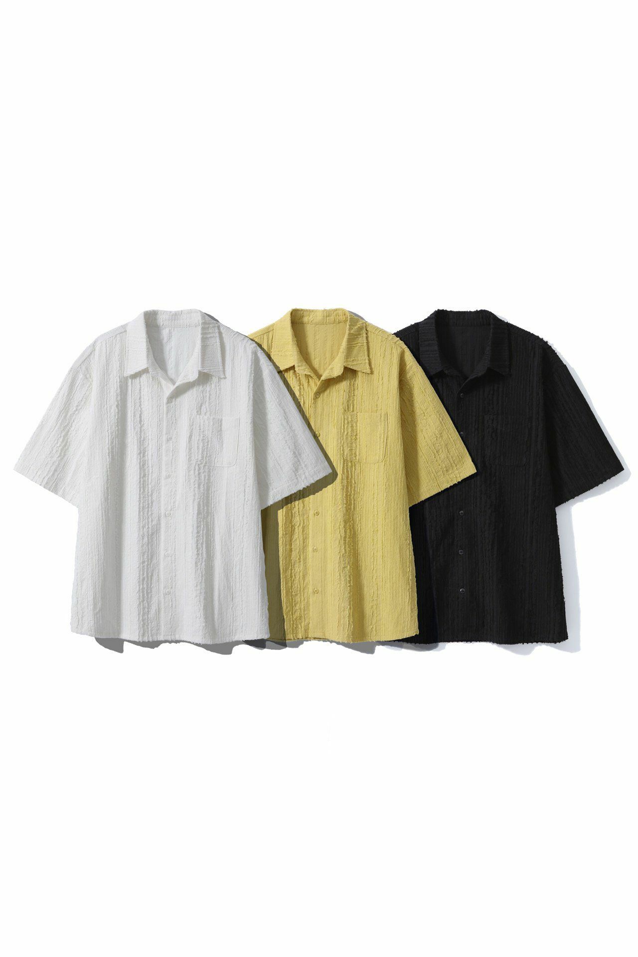 淨色暗直紋短袖恤衫 DOT-067S