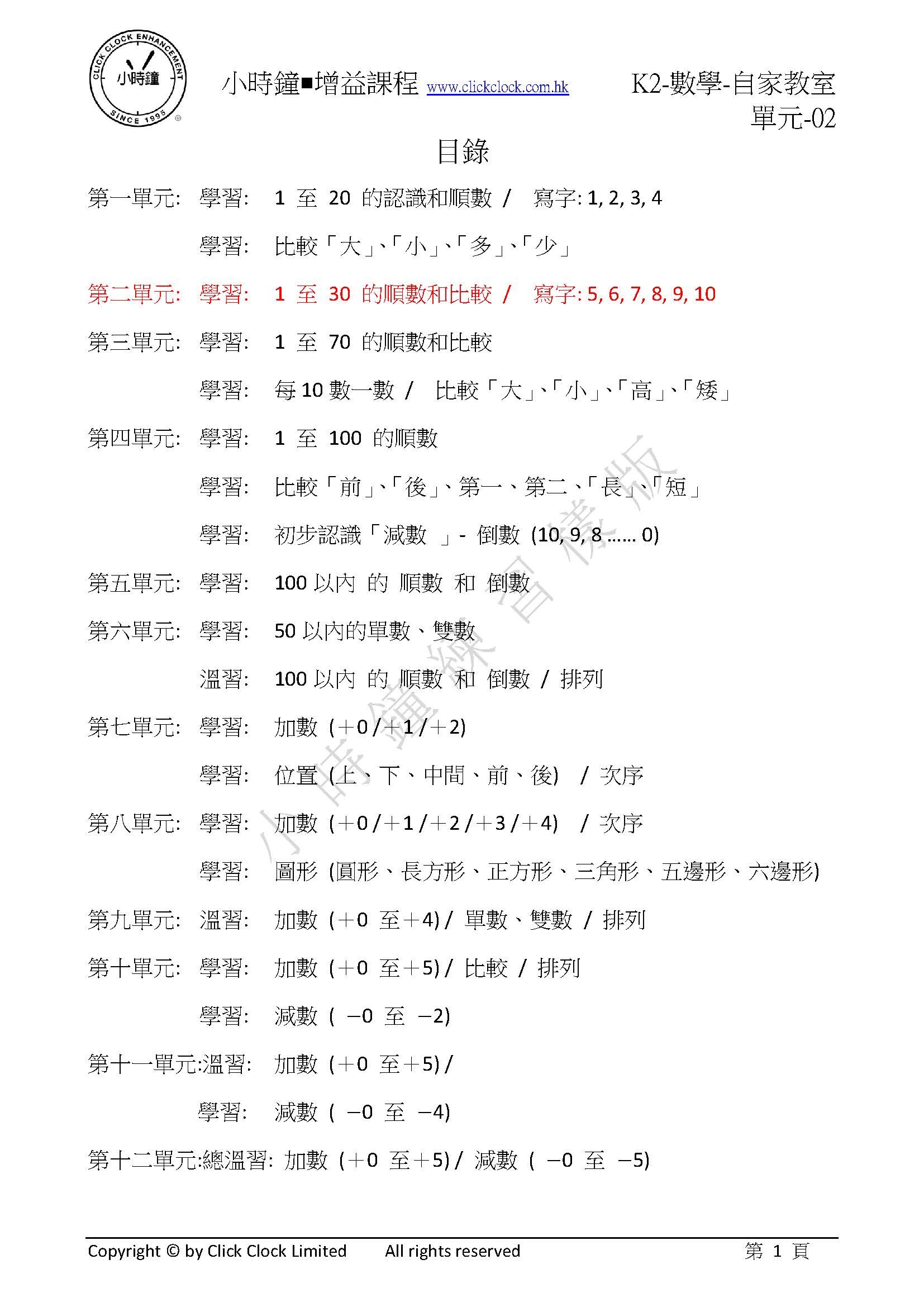 (K2M)  自家教室 數學 K2 第二單元