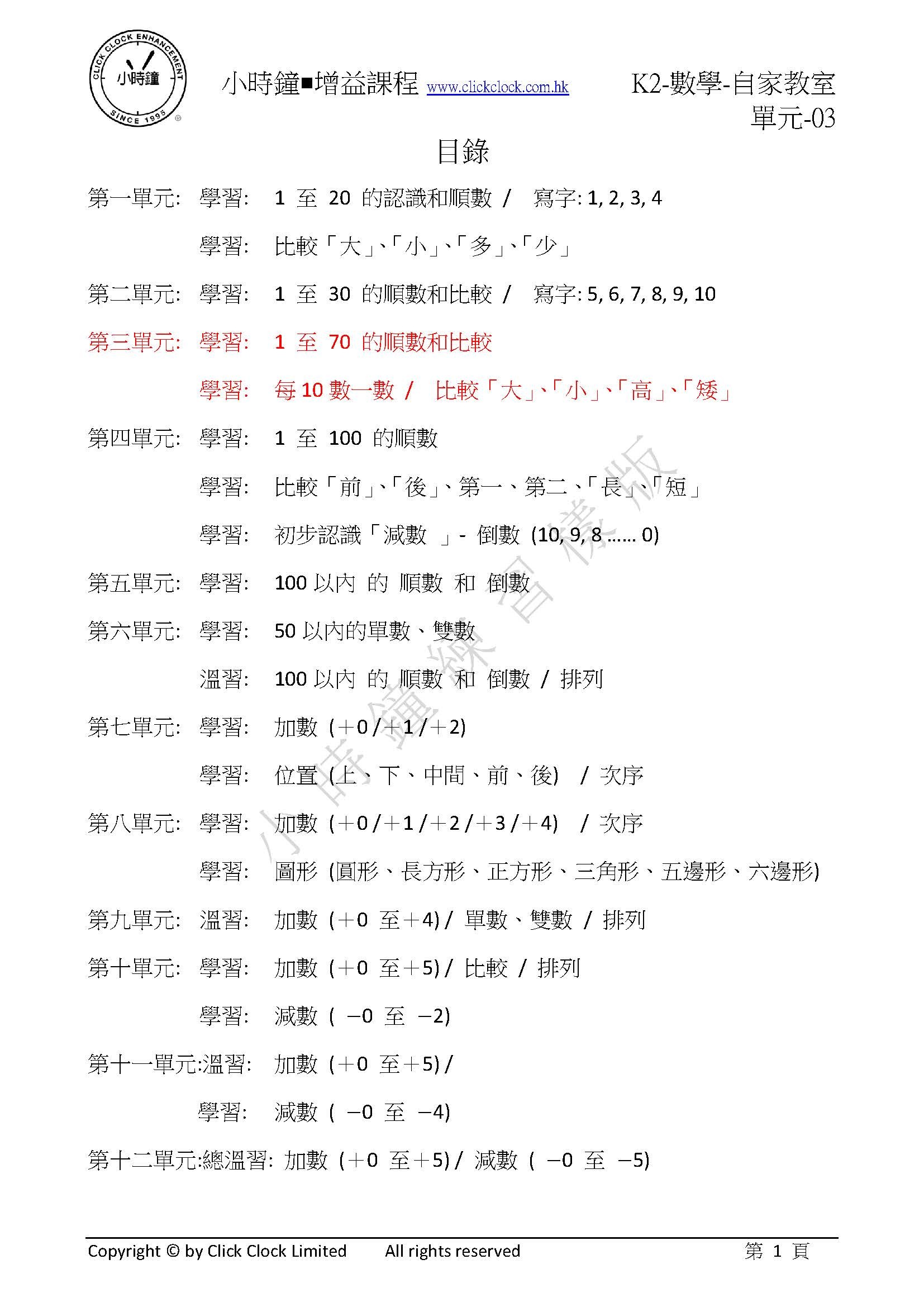 (K2M)  自家教室 數學 K2 第三單元