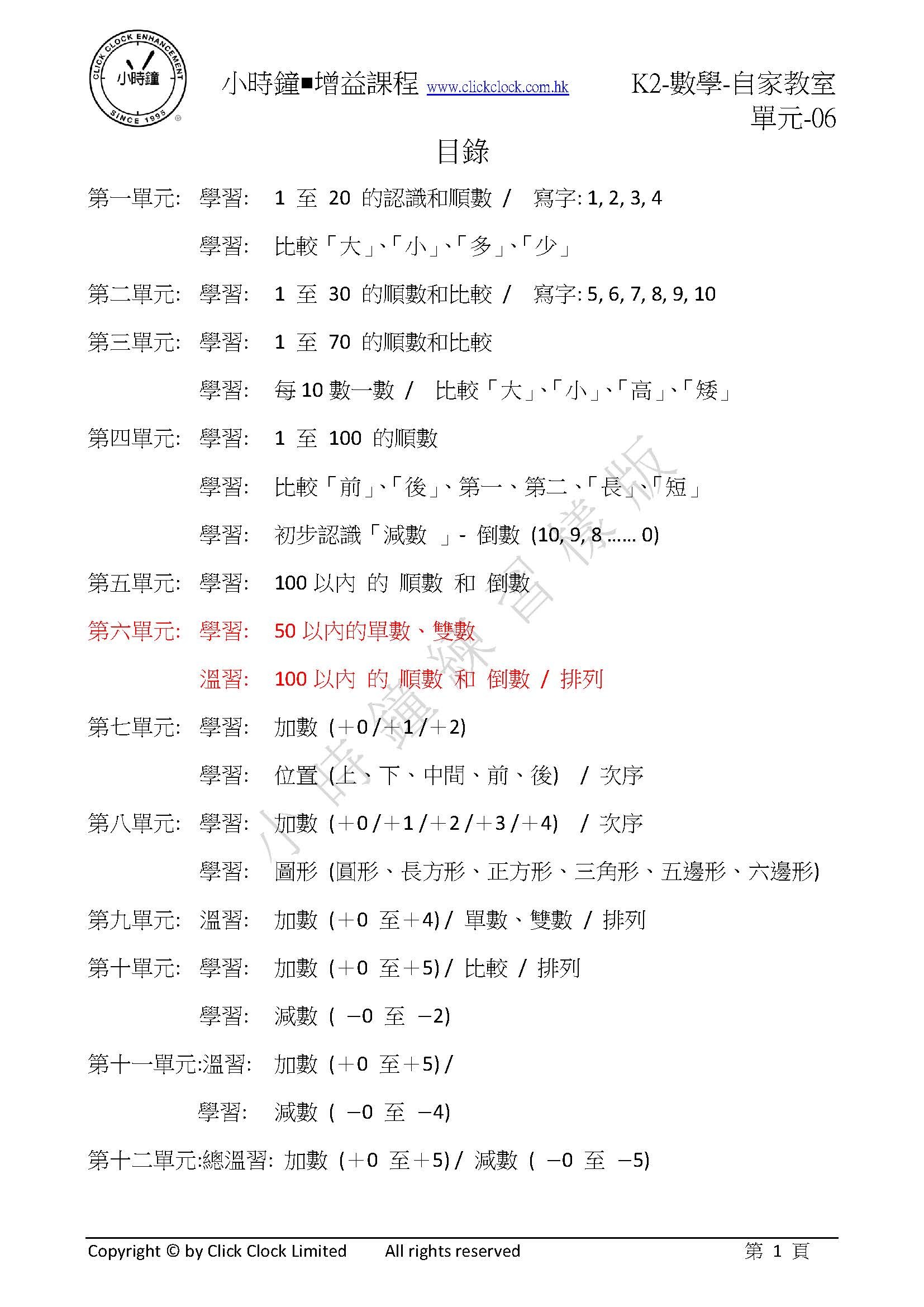 (K2M)  自家教室 數學 K2 第六單元