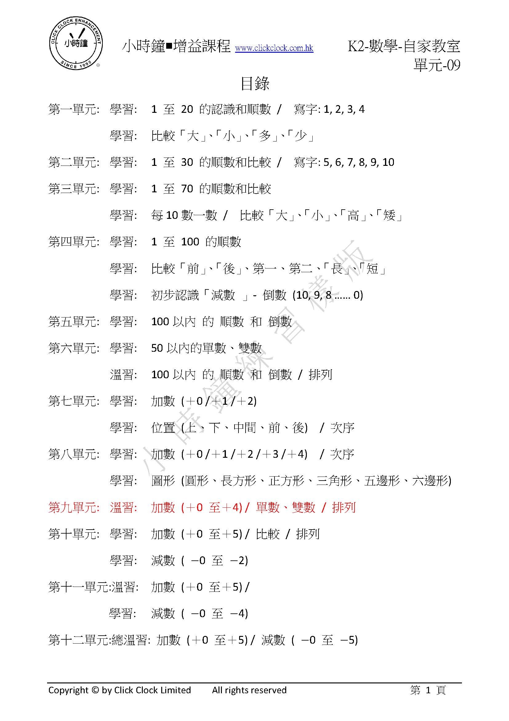 (K2M)  自家教室 數學 K2 第九單元